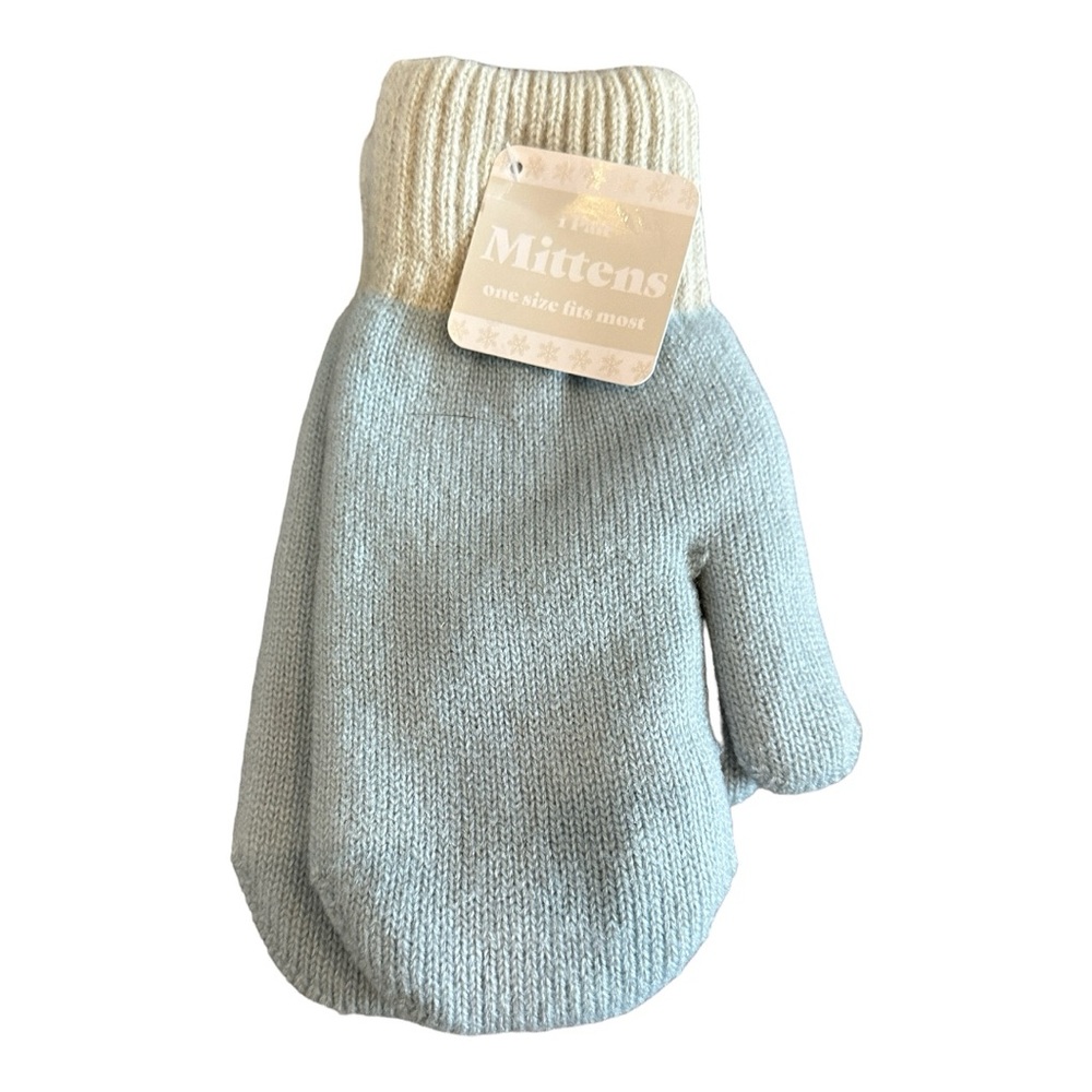Blue & gray mittens one size fits most warm & cozy soft